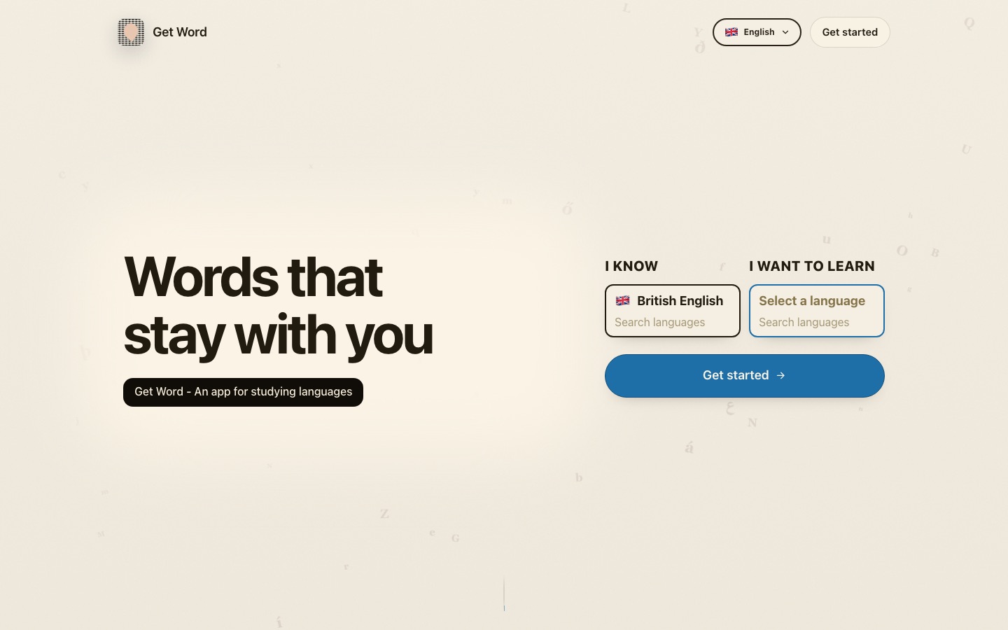 Náhled webu GetWord (getword.app)